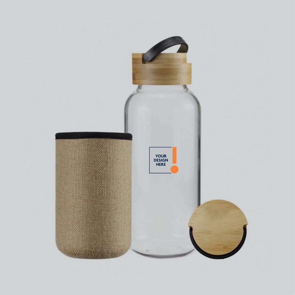 Eco Sleeve Glass Bottle With Bamboo Lid